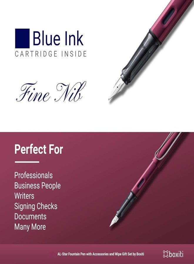 Boxiti Fountain Pen Compatible with Lamy AL-Star | Black Purple | Fine Nib | 5 Black Ink Cartridges, Z28 Converter and Wipe - Image 3