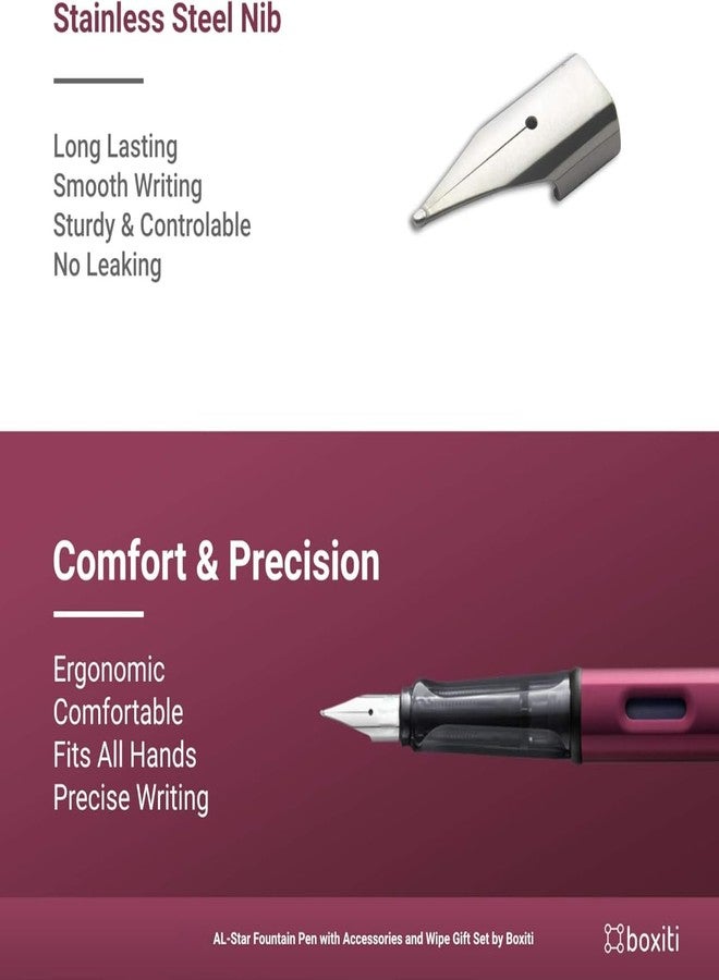 Boxiti Fountain Pen Compatible with Lamy AL-Star | Black Purple | Fine Nib | 5 Black Ink Cartridges, Z28 Converter and Wipe - Image 5