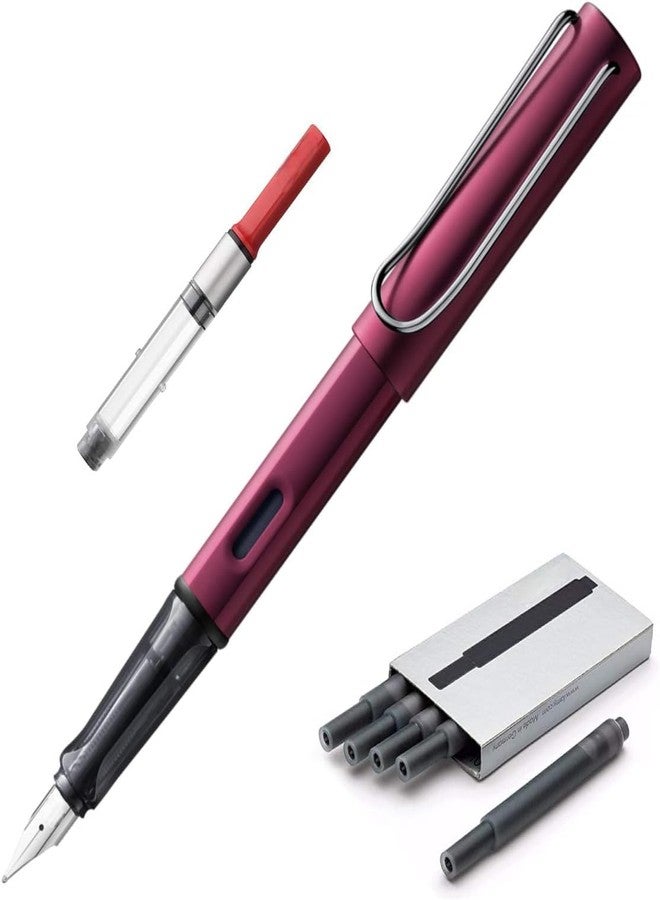 Boxiti Fountain Pen Compatible with Lamy AL-Star | Black Purple | Fine Nib | 5 Black Ink Cartridges, Z28 Converter and Wipe - Image 1