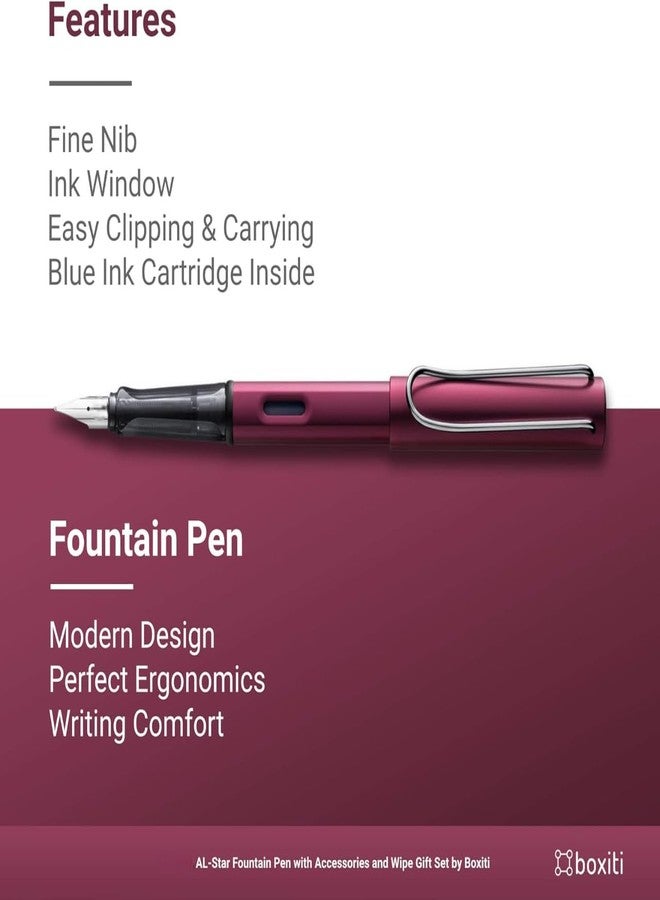 Boxiti Fountain Pen Compatible with Lamy AL-Star | Black Purple | Fine Nib | 5 Black Ink Cartridges, Z28 Converter and Wipe - Image 2