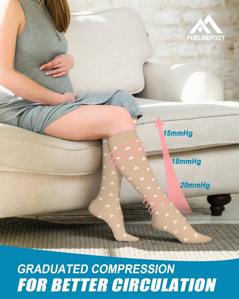 FuelMeFoot 6 Pairs Compression Socks for Women & Men 15-20mmHg Graduated Support Knee High Socks for Nurses, Travel, Athletic - Image 5