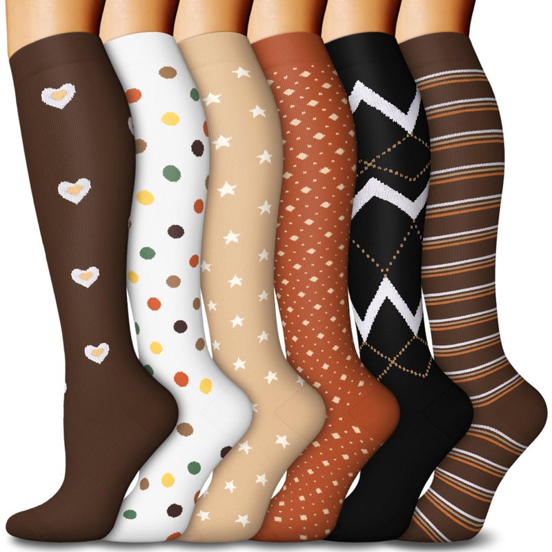 FuelMeFoot 6 Pairs Compression Socks for Women & Men 15-20mmHg Graduated Support Knee High Socks for Nurses, Travel, Athletic - Image 1