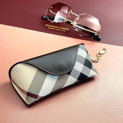 kytasryl Portable Leather Sunglasses Bag,Travel Sunglass Holder Eyeglass Case PU Sunglasses Pouch (Classic White plaid) - Image 2