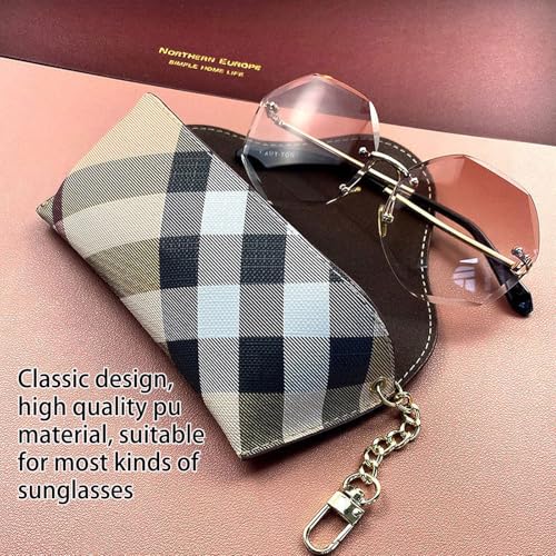 kytasryl Portable Leather Sunglasses Bag,Travel Sunglass Holder Eyeglass Case PU Sunglasses Pouch (Classic White plaid) - Image 5