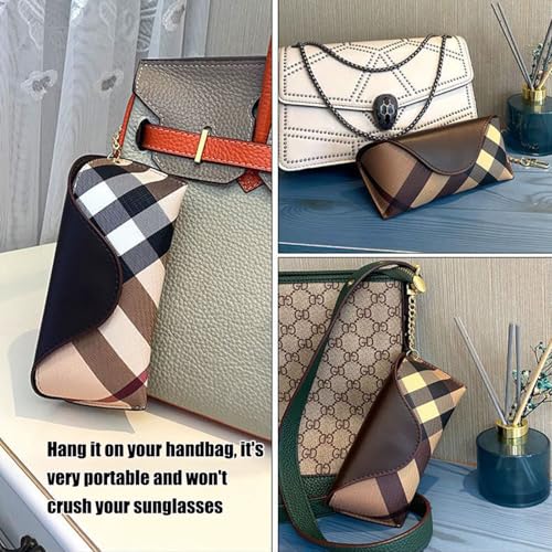 kytasryl Portable Leather Sunglasses Bag,Travel Sunglass Holder Eyeglass Case PU Sunglasses Pouch (Classic White plaid) - Image 3