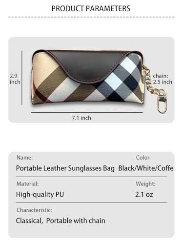 kytasryl Portable Leather Sunglasses Bag,Travel Sunglass Holder Eyeglass Case PU Sunglasses Pouch (Classic White plaid) - Image 4