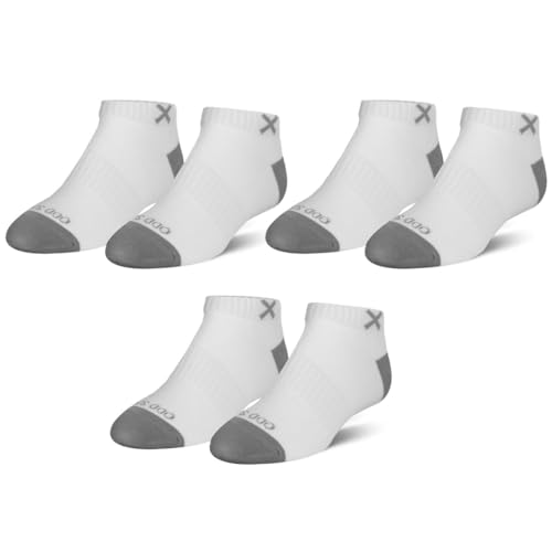 Odd Sox – Basix Big Kids Ankle Socks – 3-Pack White & Gray – Soft Cotton Blend Low Profile Fit – Cushioned, Breathable Everyday Comfort for Active Kids 7-10 - Image 1