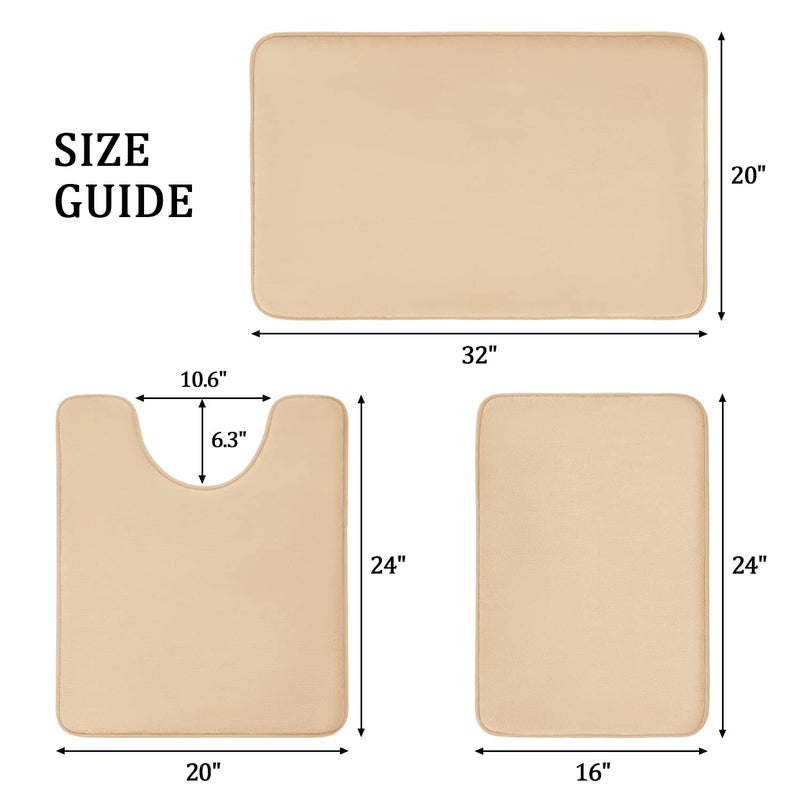 YIHOUSE Bathroom Rug Sets 3 Piece  Memory Foam Bath Mat  Non Slip Super Absorbent Soft Bathroom Mats  Machine Washable Bathroom Floor Mats Sets for Sink Tub  Shower and Toilet Beige - Image 4
