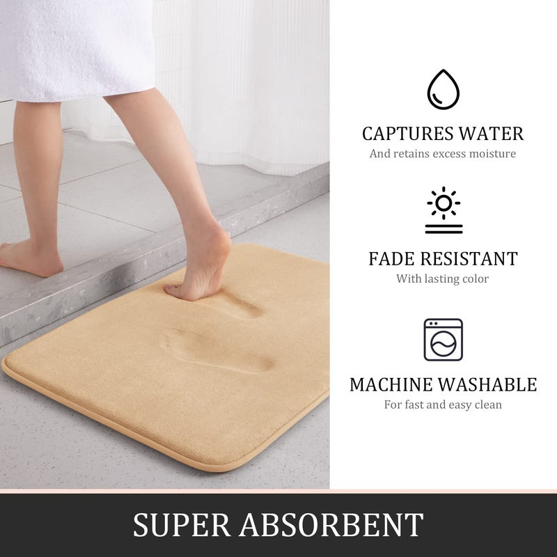 YIHOUSE Bathroom Rug Sets 3 Piece  Memory Foam Bath Mat  Non Slip Super Absorbent Soft Bathroom Mats  Machine Washable Bathroom Floor Mats Sets for Sink Tub  Shower and Toilet Beige - Image 3