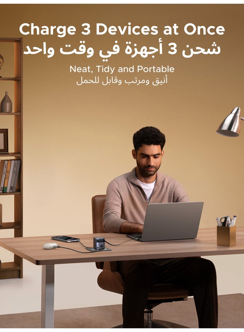 يو جرين شاحن نيكسود GaN بقوة 65 واط من النوع C، كابل قابل للسحب بطول 0.69 متر، محول USB-C سريع قابل للتعديل، قابس حائط محمول، متوافق مع سامسونج جالاكسي سلسلة 26، ماك بوك برو/إير، آيباد برو، آيفون سلسلة 16، ديل، لينوفو رمادي فضائي - Image 5