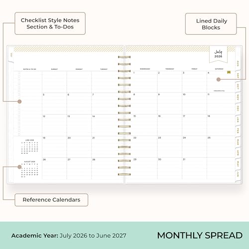 Blue Sky Day Designer 2026-2027 Daily and Monthly Academic Year Planner Calendar, July 2026 - June 2027, 8" x 10", Flexible Cover, Laminated Tabs, Storage Pocket, Includes Stickers, Black Stripe - Image 4