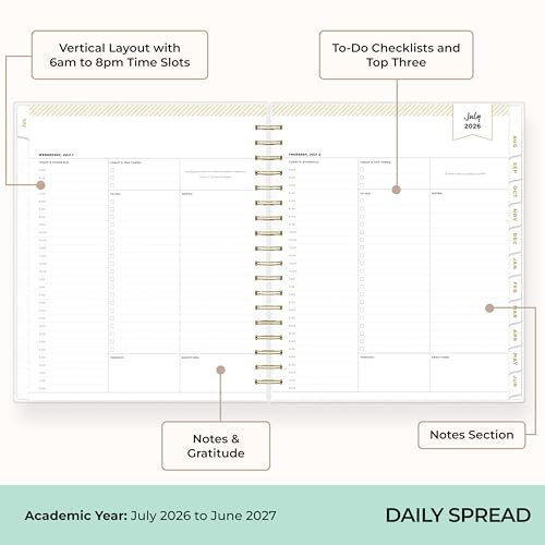 Blue Sky Day Designer 2026-2027 Daily and Monthly Academic Year Planner Calendar, July 2026 - June 2027, 8" x 10", Flexible Cover, Laminated Tabs, Storage Pocket, Includes Stickers, Black Stripe - Image 3