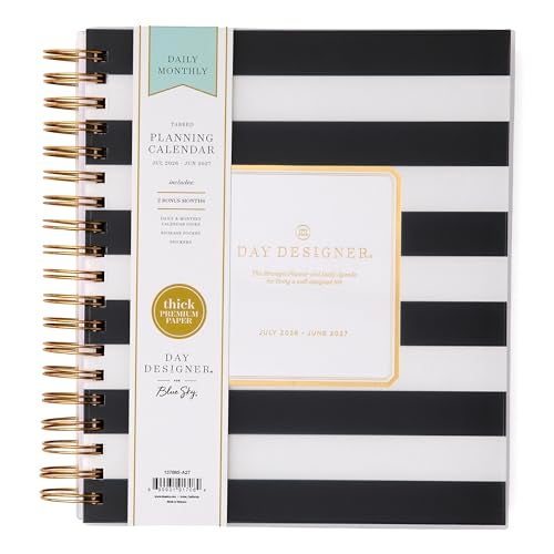 Blue Sky Day Designer 2026-2027 Daily and Monthly Academic Year Planner Calendar, July 2026 - June 2027, 8" x 10", Flexible Cover, Laminated Tabs, Storage Pocket, Includes Stickers, Black Stripe - Image 1