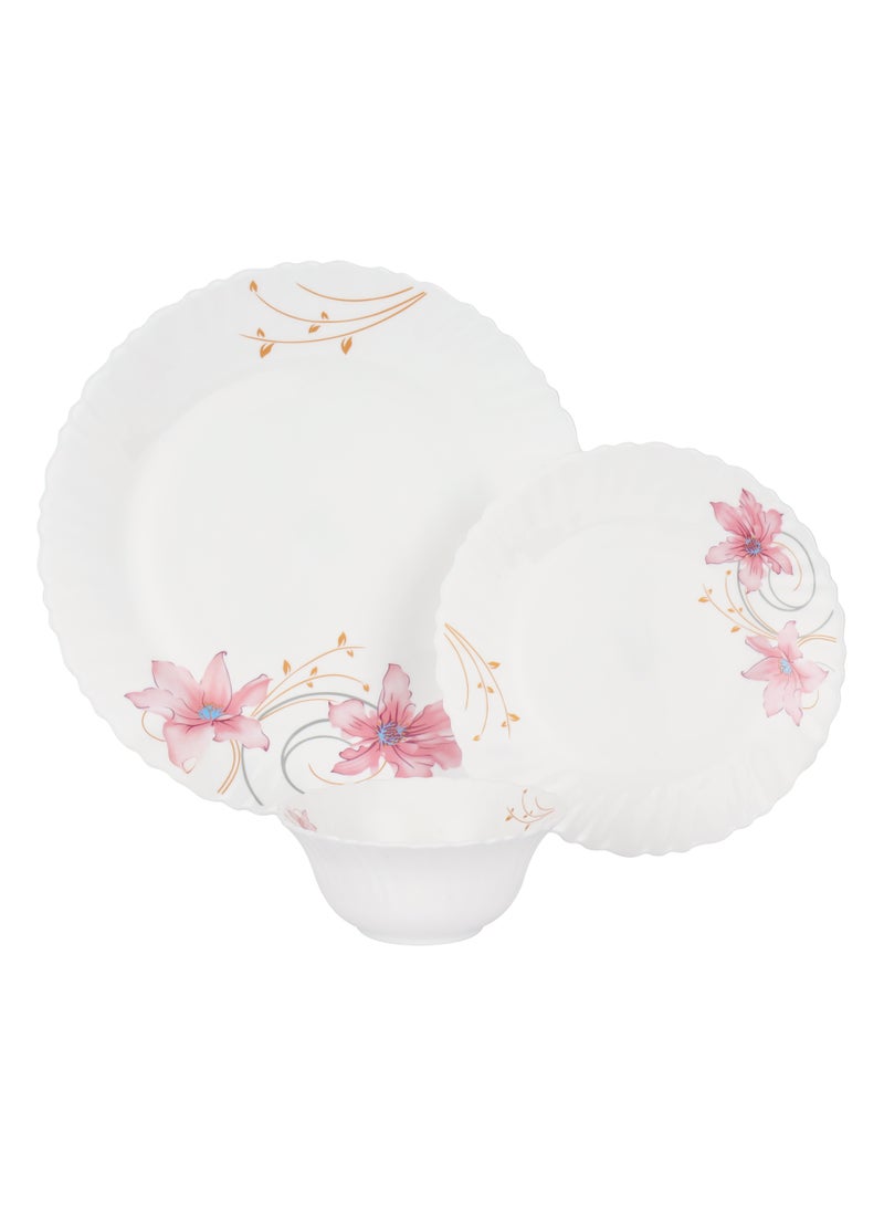 Delcasa DC3303 Botanical Bliss Opalware Dinner Set 12-Pieces, White/pink - Image 3