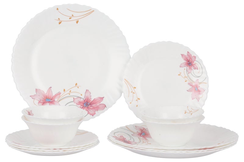 Delcasa DC3303 Botanical Bliss Opalware Dinner Set 12-Pieces, White/pink - Image 1