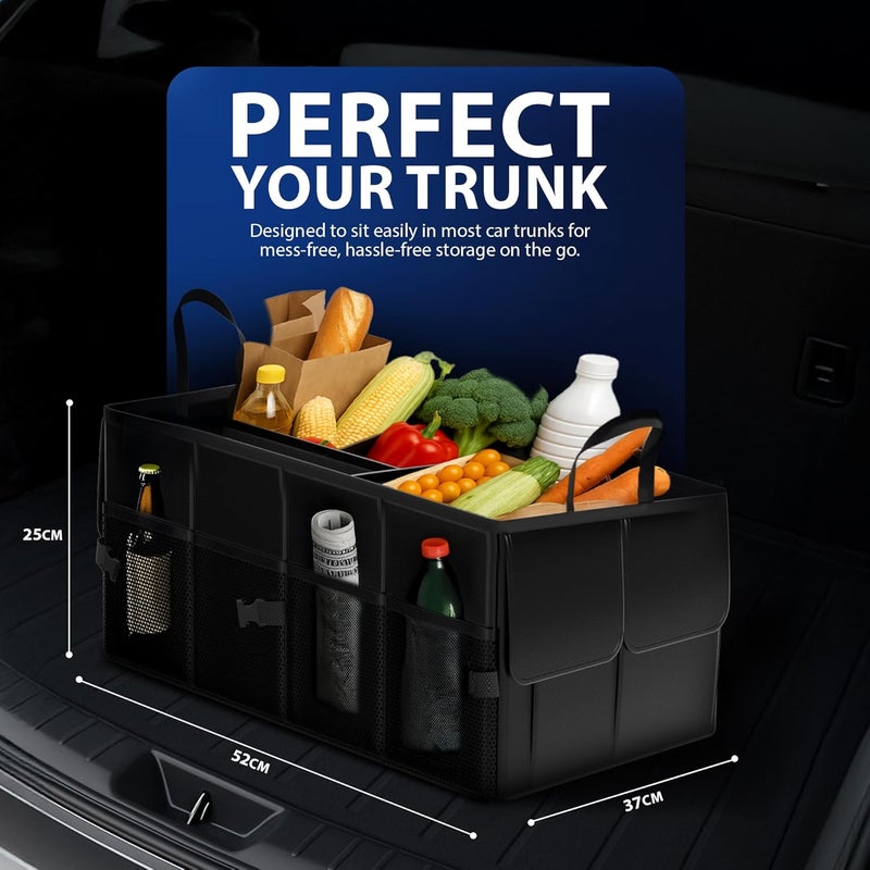 Zeno Car Boot Organiser Bag | Car Boot Tidy Storage | Collapsible Heavy Duty Trunk | Portable Multi Compartment Shopping Holder | Non Slip & Adjustable Securing | Black - Image 4
