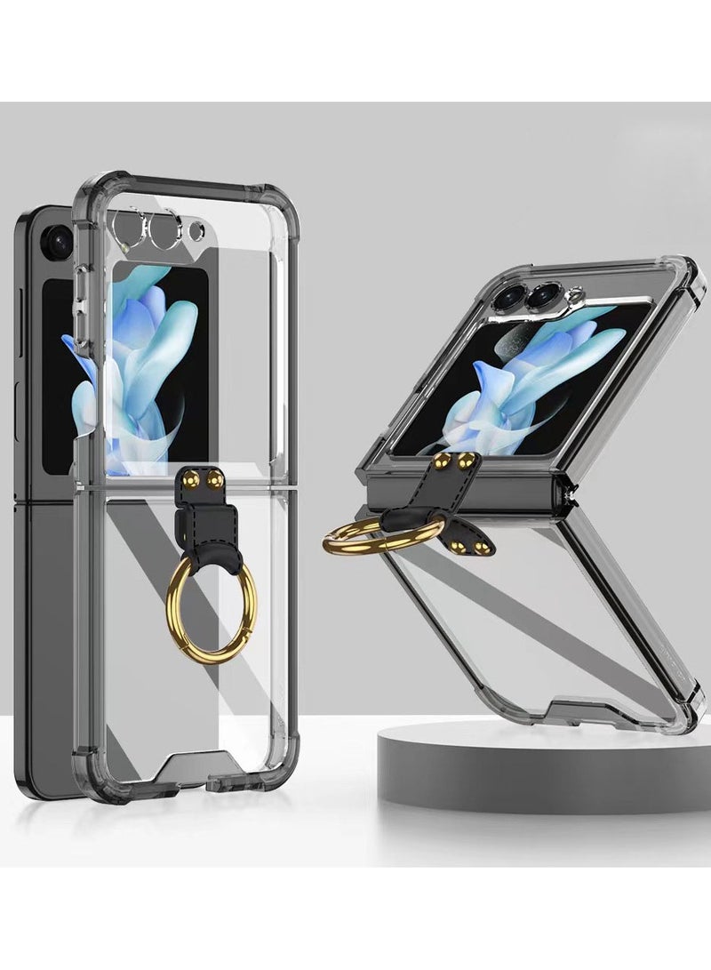 غطاء هاتف شفاف مقاوم للصدمات لسامسونج جالاكسي زد فليب 6 مع حلقة، حماية ضد السقوط، متوافق مع 5G 2024.