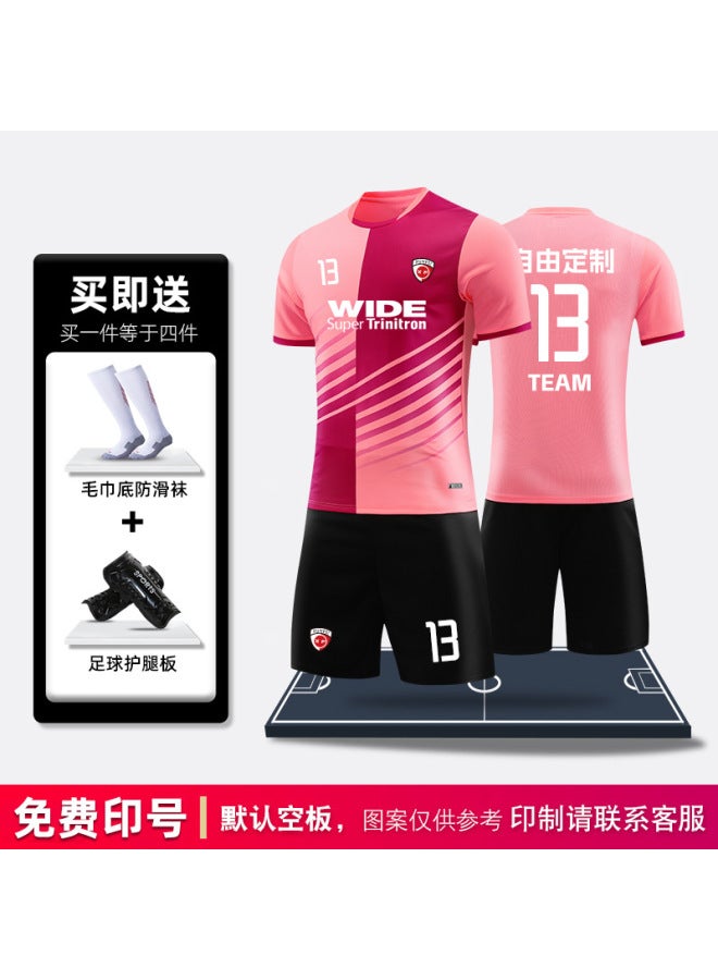 S5037 Pink (give Football Socks + Leg Guards: Color Random) Short Sleeve Football Jersey - Image 1
