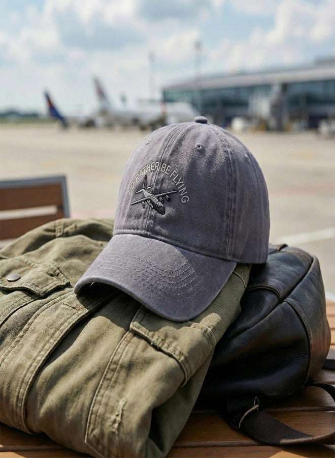 Speedy Pros Vintage Washed Hat C-130 I'd Rather Be Flying Embroidery Cotton Dad Hats for Men & Women Buckle Closure Grey - Image 3