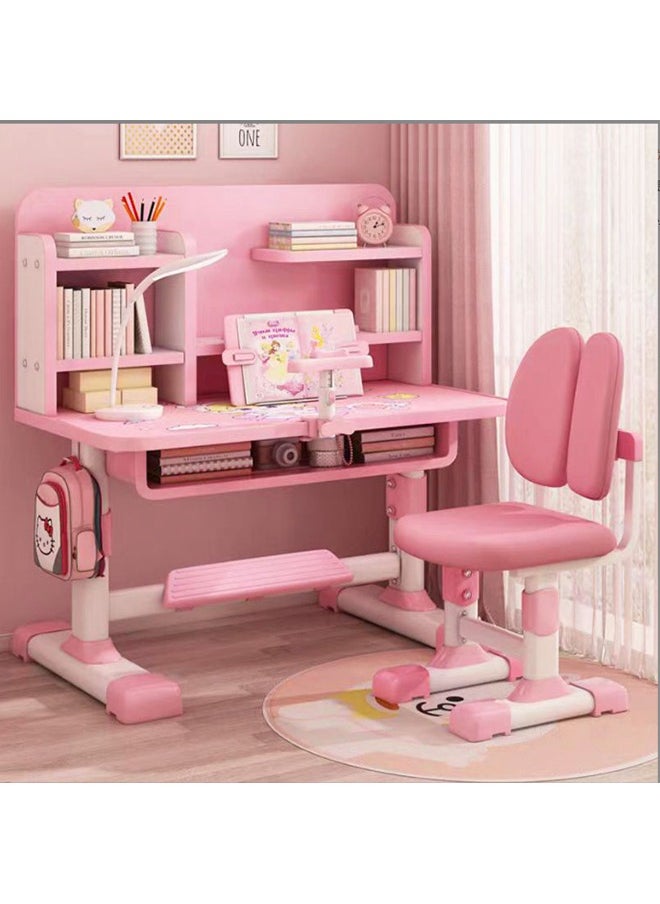 JCB CHIC طقم مكتب وكرسي أطفال منزلي للأطفال، طقم كرسي مكتب دراسة للأطفال قابل لتعديل الارتفاع، طاولة مكتب كتابة للطلبة مع درج للكتب، كرسي مكتب طاولة تعليمية مريح للطلبة للبنات والأولاد  - Image 1