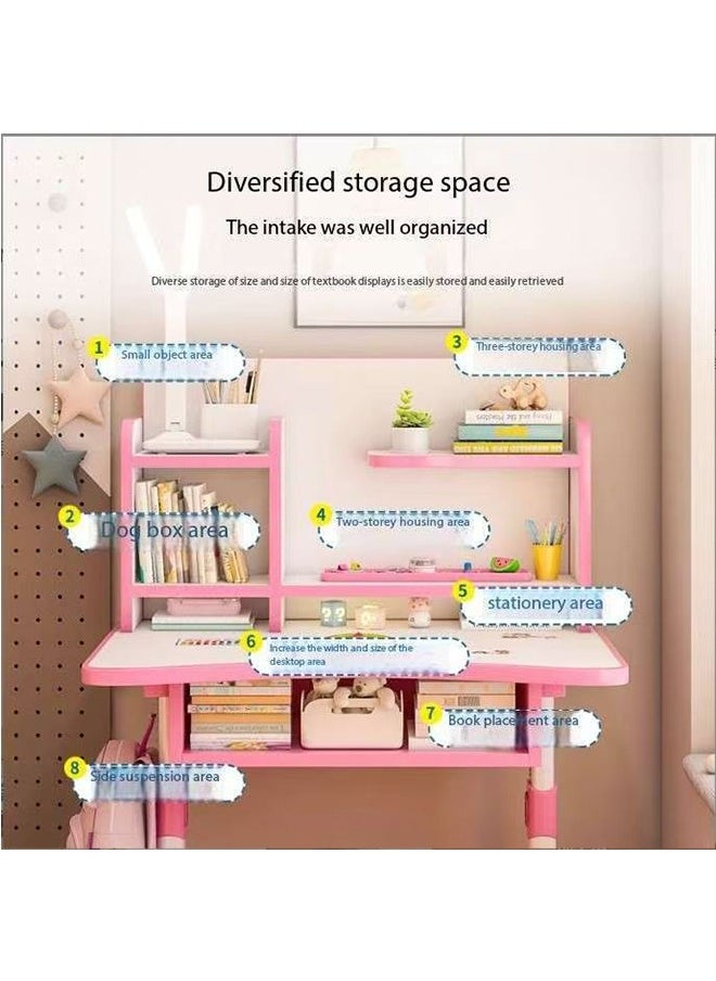 JCB CHIC طقم مكتب وكرسي أطفال منزلي للأطفال، طقم كرسي مكتب دراسة للأطفال قابل لتعديل الارتفاع، طاولة مكتب كتابة للطلبة مع درج للكتب، كرسي مكتب طاولة تعليمية مريح للطلبة للبنات والأولاد  - Image 2