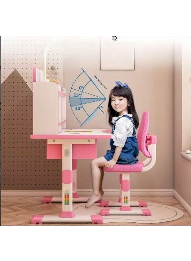 JCB CHIC طقم مكتب وكرسي أطفال منزلي للأطفال، طقم كرسي مكتب دراسة للأطفال قابل لتعديل الارتفاع، طاولة مكتب كتابة للطلبة مع درج للكتب، كرسي مكتب طاولة تعليمية مريح للطلبة للبنات والأولاد  - Image 4