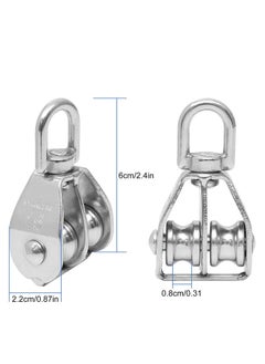 SYOSI 2PCS M15 Double Pulley Block, Dual Pulley Block Wheel Stainless Steel Pulley Roller, Heavy Duty Swivel Pulley Block Wire Rope Crane Hanging Wire Towing Wheel for Lifting, Cable Loading 35kg  - Image 5