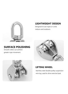 SYOSI 2PCS M15 Double Pulley Block, Dual Pulley Block Wheel Stainless Steel Pulley Roller, Heavy Duty Swivel Pulley Block Wire Rope Crane Hanging Wire Towing Wheel for Lifting, Cable Loading 35kg  - Image 3