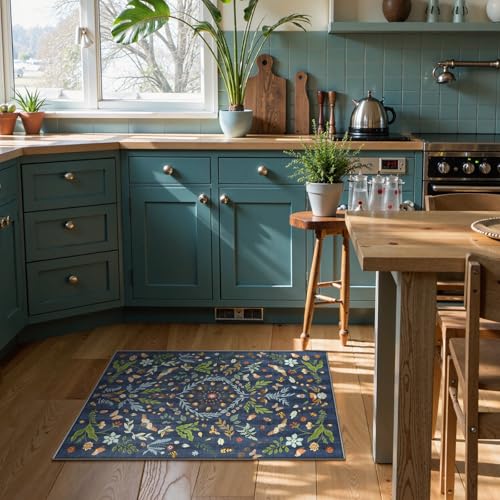 La Home Lahome Chloe Insect Botanical 2x3 Kitchen Rugs for Entryway Washable Small Blue Door Mat Indoor Entrance Soft NonSlip Indoor Throw Carpet for Bathroom Bedroom LaundryDark Blue2x3 - Image 3