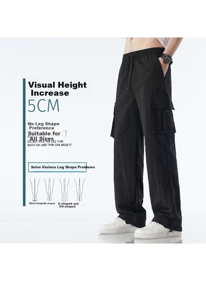 Dingfengbaoluo Men's Summer Ice Silk Casual Pants Straight Loose Outdoor Thin Sports Workwear Long Pants Wx07 Black M - Image 2