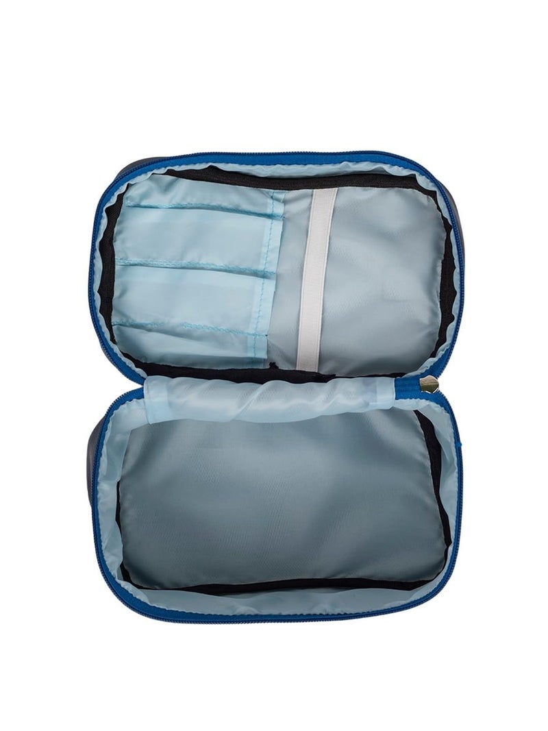 QIPS Large Cosmetic Makeup Kit Storage Organizer| Travel Toiletry Vanity Bag with Big Compartment| Makeup Brush Holder|Jewellery Organizer|Waterproof (Navy Blue) - Image 5