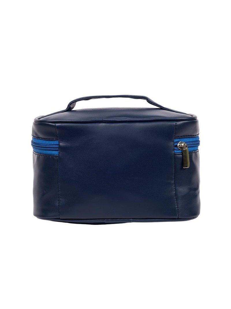 QIPS Large Cosmetic Makeup Kit Storage Organizer| Travel Toiletry Vanity Bag with Big Compartment| Makeup Brush Holder|Jewellery Organizer|Waterproof (Navy Blue) - Image 3