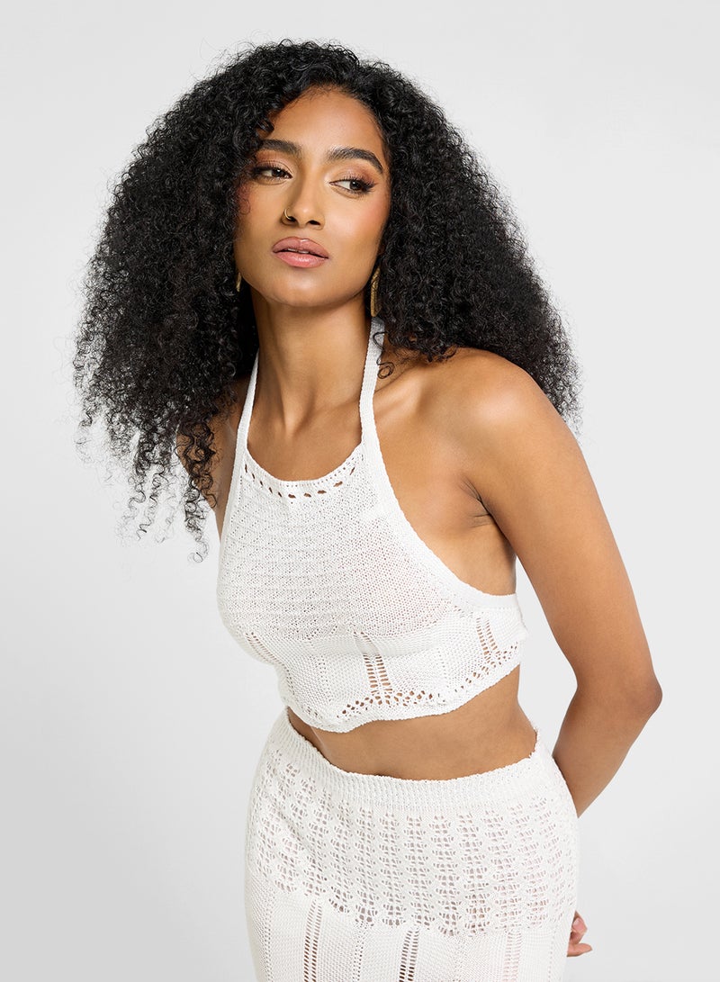 Ginger Halter Neck Knitted Crochet Top & Skirt Co-Ord Set  - Image 3