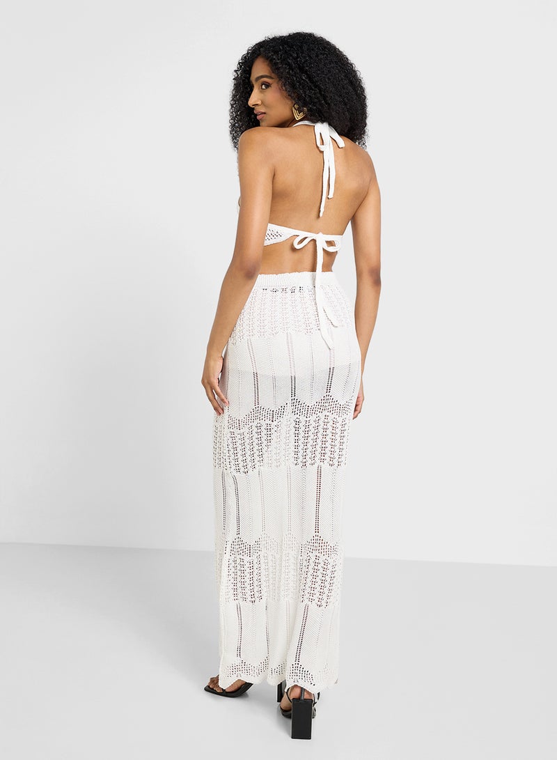 Ginger Halter Neck Knitted Crochet Top & Skirt Co-Ord Set  - Image 2