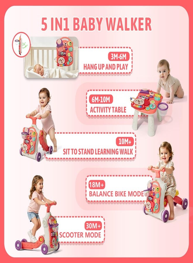 QDRAGON 5 in 1 Walker for Baby Girl, Baby Push Walkers, Assemble as Scooter/Motorbike/Activity Center/Detachable Panel, Walking Toys for Infants, Red - Image 2