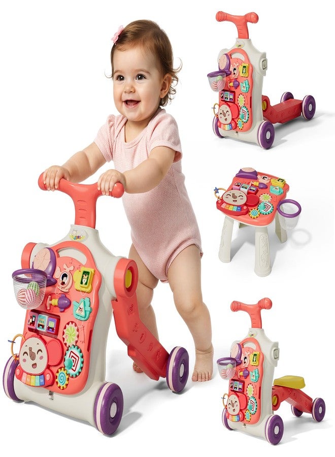 QDRAGON 5 in 1 Walker for Baby Girl, Baby Push Walkers, Assemble as Scooter/Motorbike/Activity Center/Detachable Panel, Walking Toys for Infants, Red - Image 1