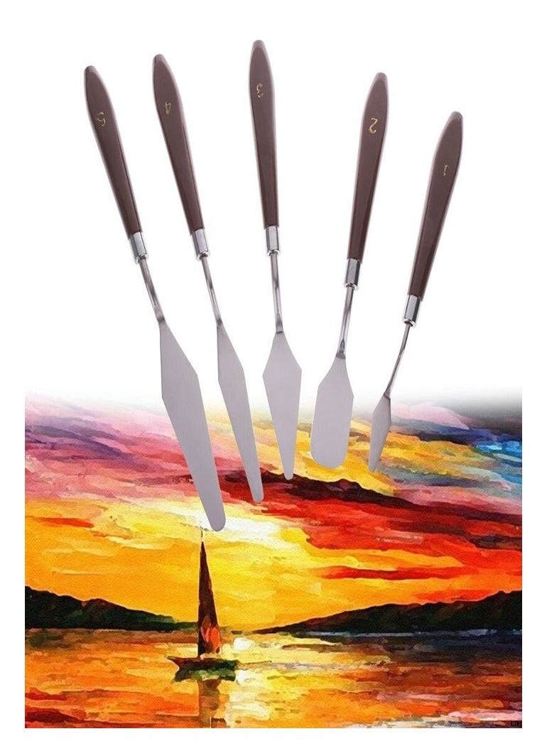 سمارت مجموعة سكاكين الرسم للفنانين سمارت - 5 قطع من سكاكين الرسم وملعقة من الفولاذ المقاوم للصدأ وسكين لوحة الألوان وملحقات الرسم الزيتي ومجموعة خلط الألوان للألوان الزيتية والقماش والأكريليك - Image 4