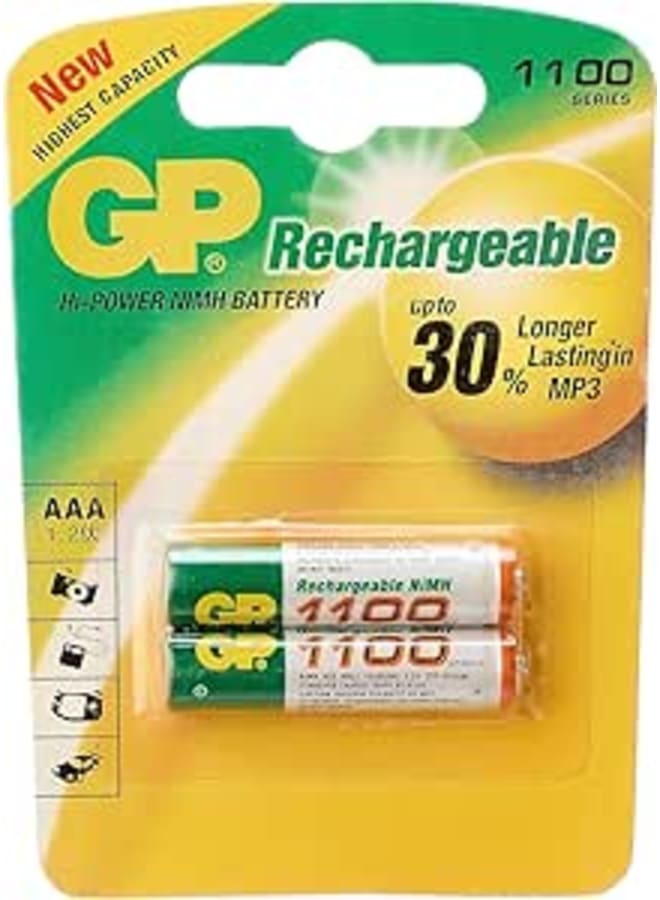GB GP Batteries AAA Rechargeable Battery 1100mAh 1.2V - Pack of 2