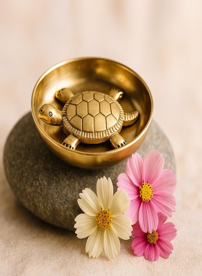 PUYANGAM Pure Brass Tortoise with Plate for Vastu, Feng Shui, Home Decor and Gift | Handmade Decorative Turtle Plate | Traditional Indian Handicraft | Made in India - Image 1