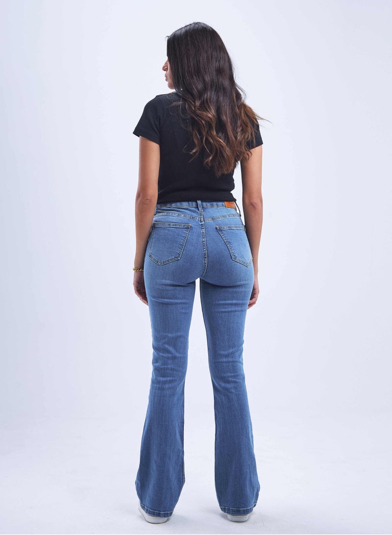 CIZARO High-Waist Medium Blue Shade Degrade Flared Jeans. - Image 4