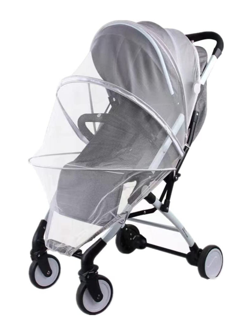 Universal Foldable Mosquito Net and Storage Bag for Baby Strollers with Zipper - Breathable Sun Cover and Mesh Protection for Car Seats, Bassinets, Cradles, and Cribs (White) - Image 1