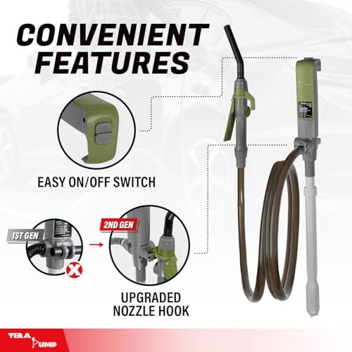 TERA PUMP Next Gen. 2x More Powerful Rechargeable Battery Liquid Transfer Pump (Up to 20% Faster Flow, 10.3 Liter/Min) Precise Nozzle Extra Long 10-ft. Hose for E85, Gas, Diesel, Kerosene and more - Image 3