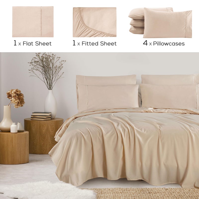 Mueller Ultratemp King Size Sheets Set  Super Soft 1800  6 Piece  Deep Pocket up to 16"" Cooling Sheets King Size  Transfers Heat  Breathes Better  Hypoallergenic  Wrinkle  Cream - Image 2