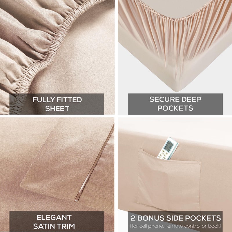 Mueller Ultratemp King Size Sheets Set  Super Soft 1800  6 Piece  Deep Pocket up to 16"" Cooling Sheets King Size  Transfers Heat  Breathes Better  Hypoallergenic  Wrinkle  Cream - Image 4