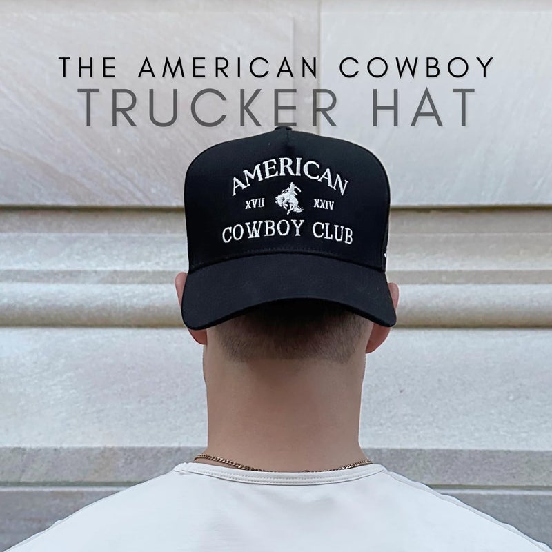 CITRUSY Vintage Western Trucker Hat | Men & Women | Embroidered Trendy Caps | Country Cute Hats for Cowgirls & Cowboys | Camo Denim Cotton Styles | Snapback Hat (American Cowboy | Black) - Image 4