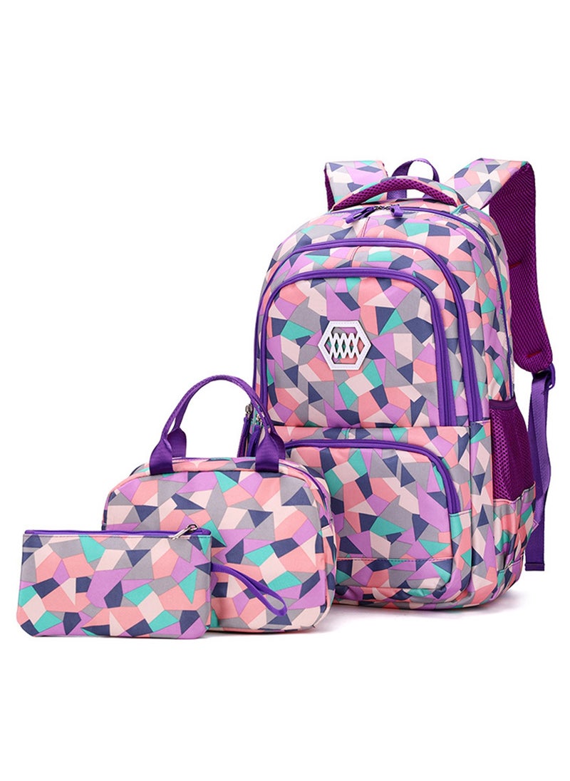 Generic 3Pcs Backpack Set School Bag with Lunch Box Pencil Case, Large Capacity Plaid Print Backpack for Primary Junior High school Teens Girls Students  - Image 1