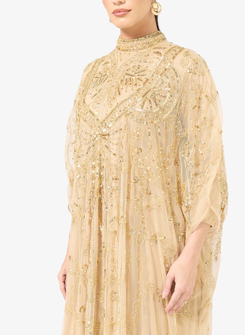 MARYISA Embellished Sequin Modest Cape Sleeve Maxi Dress - Image 3