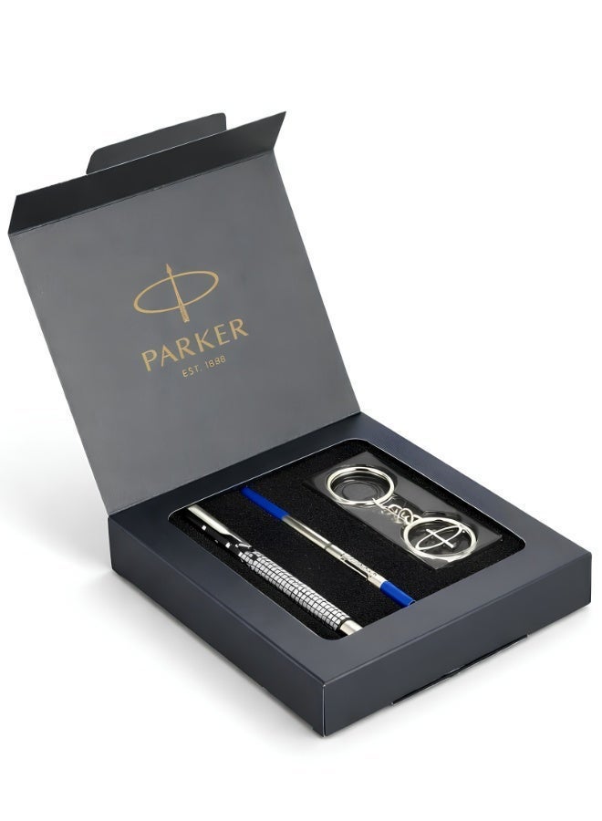 Parker Gift Set - (Parker Vector Special Edition Chrome Trim Roller Ball Pen With Parker Keychain) |1 Pen + 1 Key Chain| Gift Set | Unique Gifts For Entrepreneurs | Gift For Employees - Image 1