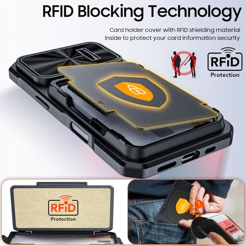BSNRM for iPhone 16 Pro Case Wallet, Hidden Card Holder (4 Cards), Pop-up Camera Cover, Military Grade Protection, Durable Kickstand Heavy Duty Men Women Shockproof Case for iPhone 16 Pro(Black) - Image 4