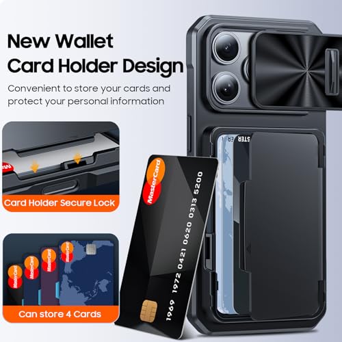 BSNRM for iPhone 16 Pro Case Wallet, Hidden Card Holder (4 Cards), Pop-up Camera Cover, Military Grade Protection, Durable Kickstand Heavy Duty Men Women Shockproof Case for iPhone 16 Pro(Black) - Image 3